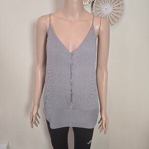 Loft Women Tank Top Size Medium White And Black Stripes Buttons Casual